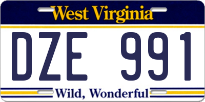 WV license plate DZE991