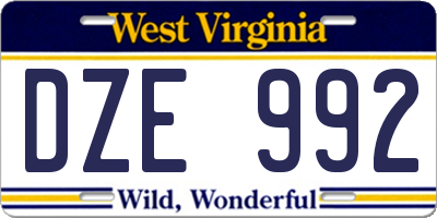 WV license plate DZE992
