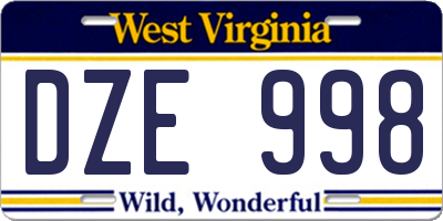 WV license plate DZE998
