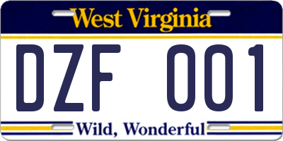WV license plate DZF001