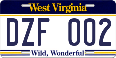 WV license plate DZF002