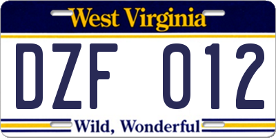 WV license plate DZF012
