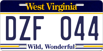 WV license plate DZF044