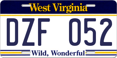 WV license plate DZF052