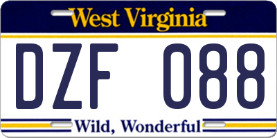 WV license plate DZF088