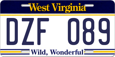 WV license plate DZF089
