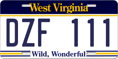 WV license plate DZF111