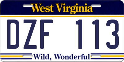 WV license plate DZF113