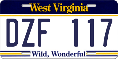 WV license plate DZF117