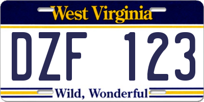 WV license plate DZF123
