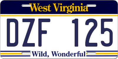 WV license plate DZF125