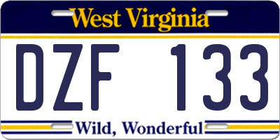 WV license plate DZF133