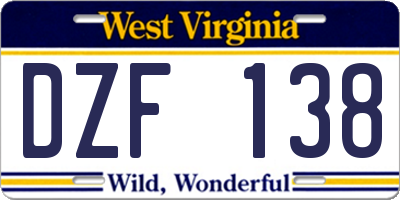 WV license plate DZF138