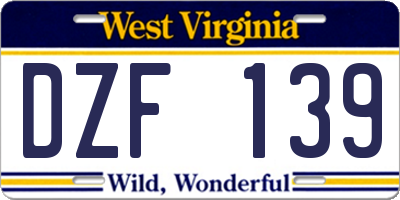 WV license plate DZF139