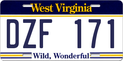 WV license plate DZF171