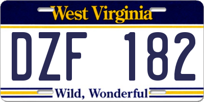 WV license plate DZF182