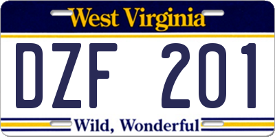 WV license plate DZF201