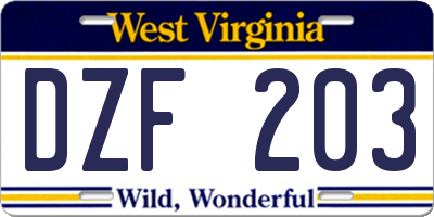 WV license plate DZF203