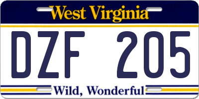 WV license plate DZF205
