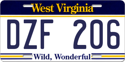 WV license plate DZF206
