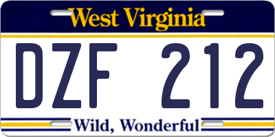 WV license plate DZF212