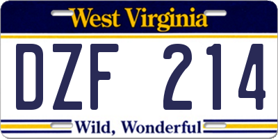 WV license plate DZF214