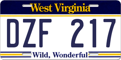 WV license plate DZF217