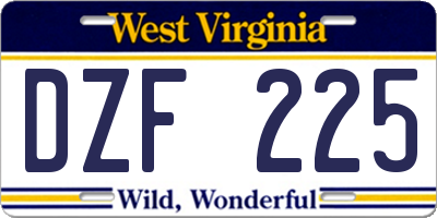 WV license plate DZF225