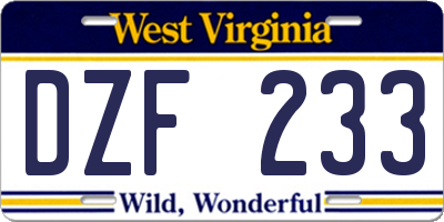 WV license plate DZF233