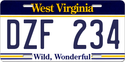 WV license plate DZF234