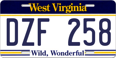 WV license plate DZF258