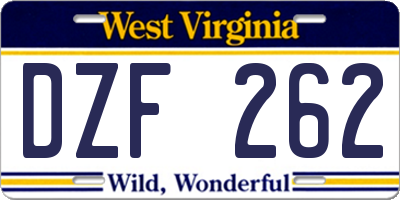 WV license plate DZF262