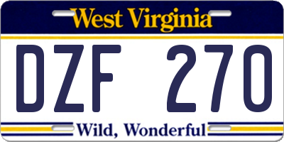 WV license plate DZF270