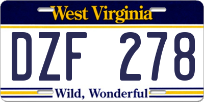WV license plate DZF278