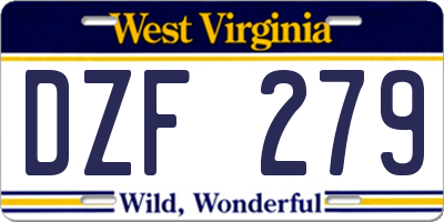 WV license plate DZF279