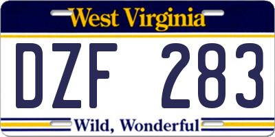 WV license plate DZF283