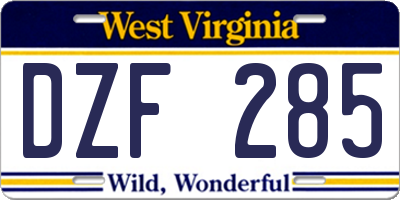 WV license plate DZF285