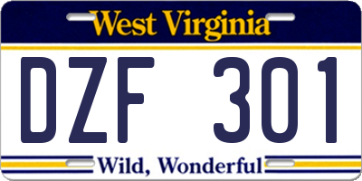 WV license plate DZF301