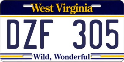 WV license plate DZF305