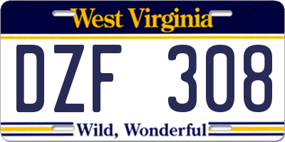WV license plate DZF308