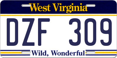 WV license plate DZF309