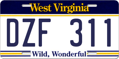 WV license plate DZF311