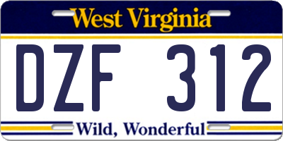 WV license plate DZF312