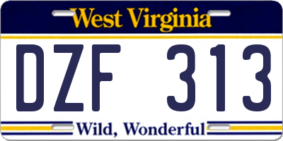 WV license plate DZF313