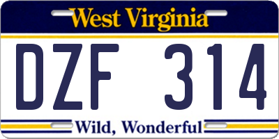 WV license plate DZF314