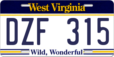 WV license plate DZF315