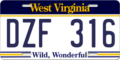 WV license plate DZF316