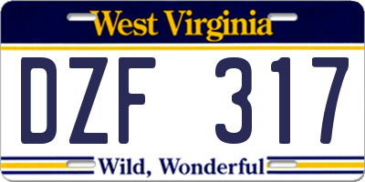 WV license plate DZF317