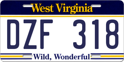 WV license plate DZF318