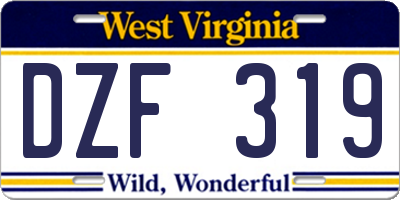 WV license plate DZF319